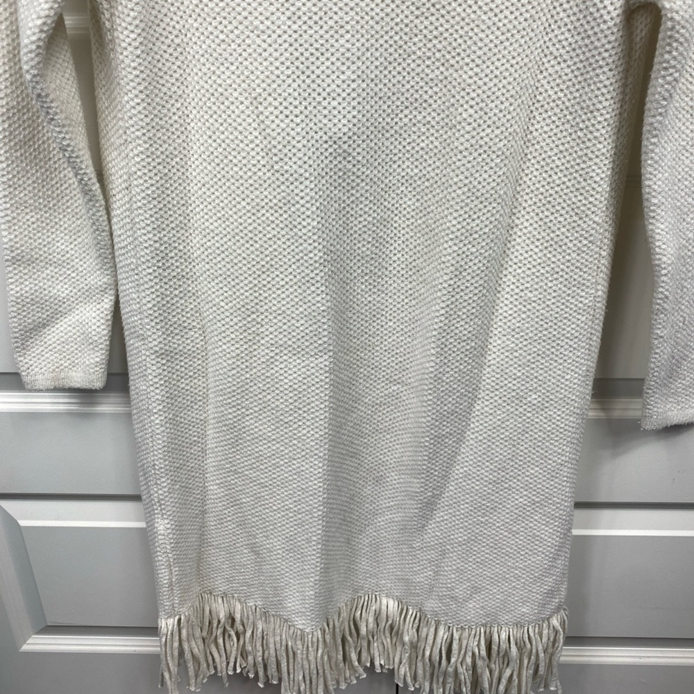 Chico's Travelers Knitted Cardigan Duster Open Fringe Sz 1 (M) White Long Sleeve - Picture 7 of 8